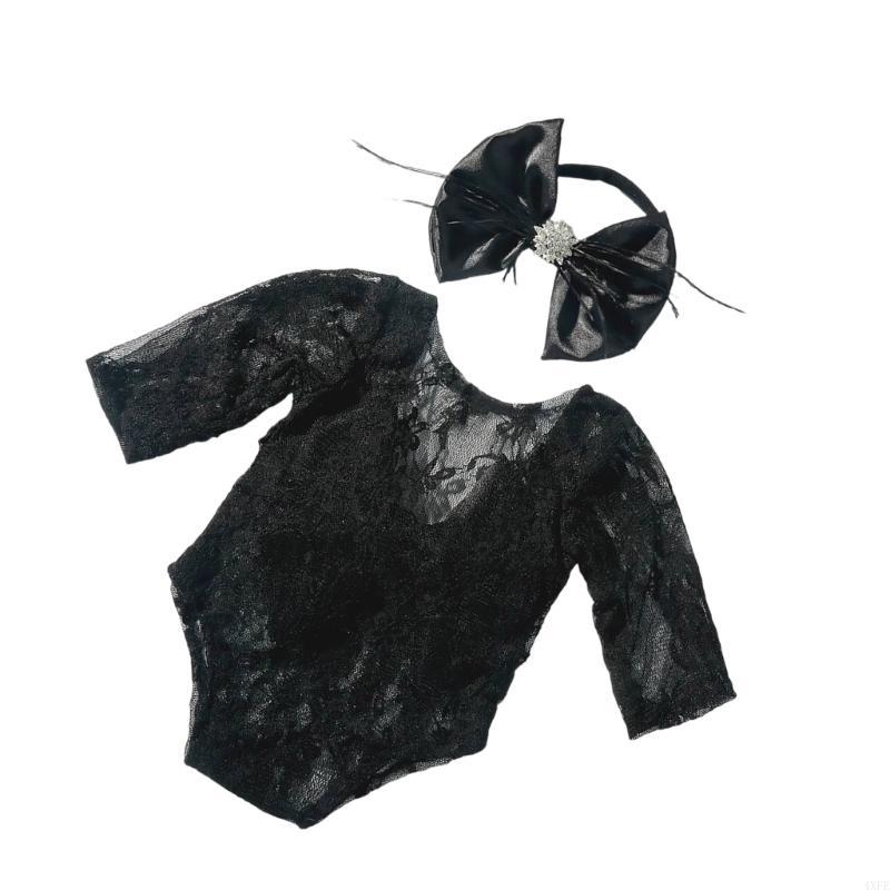 Baby Clothing Newborn - Elegancki koronkowy zestaw romper i opaski